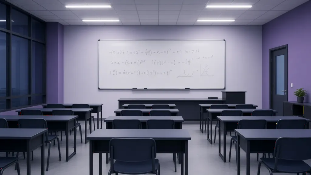 Empty coaching classroom with study desks facing a whiteboard in an Indian tuition centre