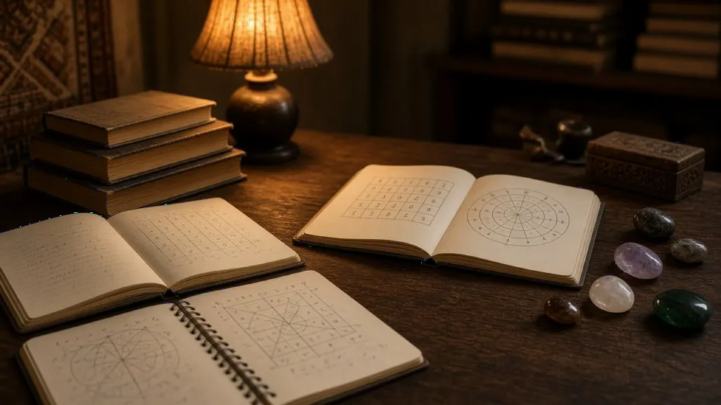 Notebooks and calm study desk for a numerology consultation room in India